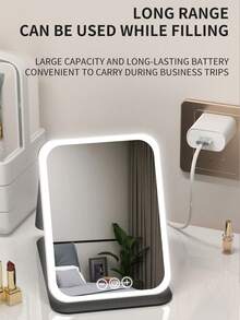 LED 化妆镜，便携式垂直皮革折叠洗脸盆，三色照明，可调节触摸屏，紧凑型化妆梳妆镜，完美的母亲节礼物