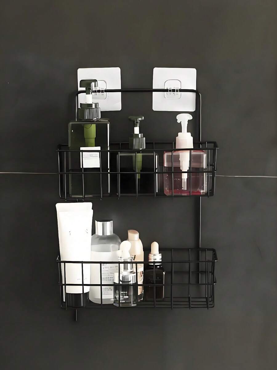 Bathroom Rack, Toilet Rack, Paper Towel Rack, Above The Toilet, Waterproof And Punch-Free Bathroom, Bathroom Toiletries Storage, Kitchen Seasoning Bottle Storage, Punch-Free Installation, Including 2 Traceless Stickers, Waterproof And Moisture-Proof, Strong Load-Bearing Capacity, Bathroom Rack Designed For You Who Pursue A Clean And Convenient Life - Holiday Gift - Black and White Random Round Wire Double Layer - View 1