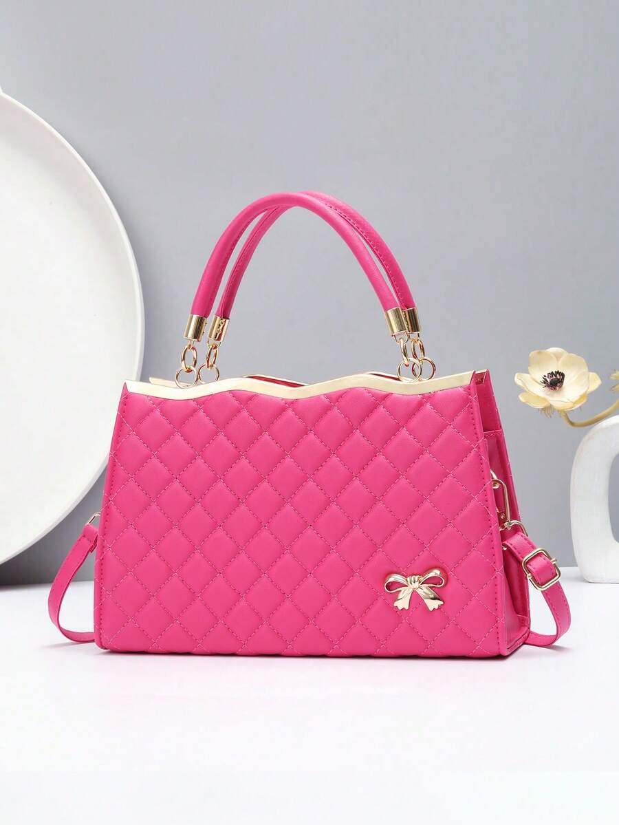 女士手提包，时尚优雅，妈妈包，大容量，适合中年女性，高端品质，单肩斜挎两用包 - 玫紅色 - 查看 1