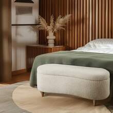 Bailey 客厅储物长凳、可翻转的入口装饰长凳、舒适的毛绒内饰、四季现代家具，适合时尚卧室装饰、室内座椅、母亲节感恩节礼物 - 奶油 - 查看 3