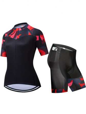 2pcs Women's Summer Short Sleeve Cycling Suit, Bicycle Casual Clothing, Road Bike Mountain Bike Breathable Short Sleeve Shorts, Cycling Clothes