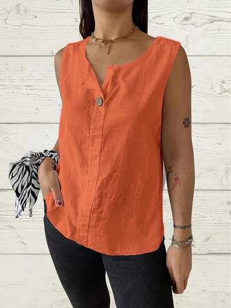 Women Summer Linen Shirts, Camisole Tops, Sleeveless Dresses, Short Sleeve Blouses, Solid Color Casual Loose Shirts