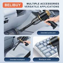 Una aspiradora portátil con dispositivo inalámbrico, pantalla de energía digital y formación reducida de polvo. Está equipado con un motor eléctrico de alto rendimiento (50.000 rpm), un fuerte poder de succión (5 kPa) y un sistema de batería dual laminable (2.000 mAh). Además, ofrece una amplia gama de accesorios, lo que lo hace ideal para usar en la eliminación de partículas de suciedad, pelos de mascotas y para la limpieza de suelas y superficies del suelo. - Negro - Ver 8