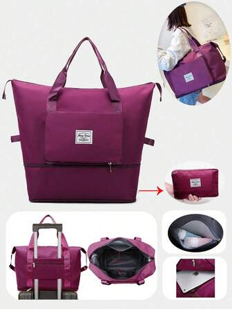 1 bolsa de viagem leve para academia com alça de bagagem. Bolsa dobrável de grande capacidade. Bolsa para viagens de negócios. Bolsa esportiva minimalista. Bolsa de armazenamento resistente. Bolsas de ombro. Para mulheres e homens. Para compras de fim de ano, para atividades ao ar livre, para primavera e verão. Observação: Letras e cores do forro aleatórias. Bolsa para escola, acessórios escolares.