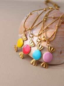 1 pieza Collar con colgante de caramelo de color dopamina, adecuado para uso diario por niñas en verano, vacaciones y fiestas en la playa