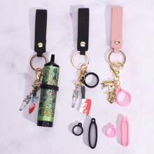 1 Set, Juego de cadena llavero antiperdidalográfica, Caja de cigarrillos portátil antiperdidalográfica de PU con pulsera con Charm, con 3 anillos de silicona, soporte antidelizante, regalo creativo