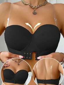 Front Closure Wireless Seamless Bras For Women With Backless Design, Comfortable Unpadded Bralettes With Removable Straps Included - Black - View 1