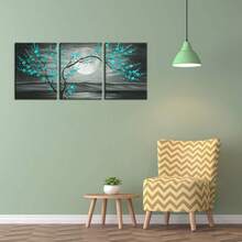 1/3pcs Wall Art Posters/Modern Style Gray & Teal Floral Canvas Prints With Frame, Magnolia Tree Oil Painting Prints On Canvas Gallery Wrapped Full Moon Flower Pictures Living Room Traditional Painting Gifts Decor, Framed/Unframed ,Wall Art With Frame - Multicolor - View 6
