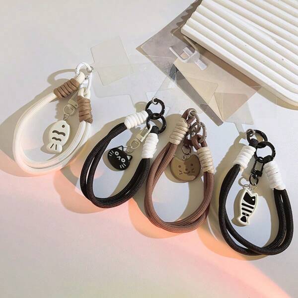 New DIY Black & White Fish Cat Pendant Woven Bracelet Style Keychain Universal Phone Case Hanging Decoration Camera Strap Beach Accessories Beach Essentials Vacation