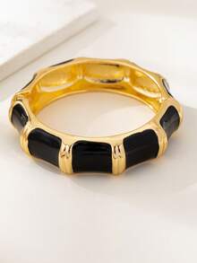 1 Set Minimalist Chic European Style Metallic Smooth & Hammered Texture Zinc Alloy Bangle Bracelet, Suitable For Women's Daily Wear - Yellow Gold - View 7