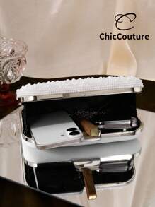 Women's Elegant Romantic Pearl Decor Mini Box Clutch Bag - Luxury Evening Purse, Vintage Formal Party Handbag Suitable For Weddings, Galas, Dances, Christmas Formal Events; Comes With Chain Strap