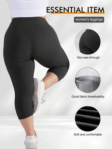 3 Packs Capri Leggings With Pockets High Waist Cropped Trousers Yoga Pants For Women Running Active 3/4 Length Leggings For Workout Exercise & Fitness Plus Size Black Dark Gray Navy Combo - 彩色 - 查看 4