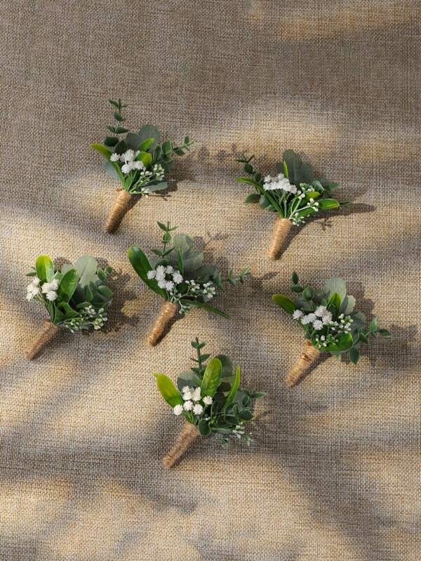 1pc New Eucalyptus & Baby's Breath Faux Brooch, Wedding Groom & Bride Accessory