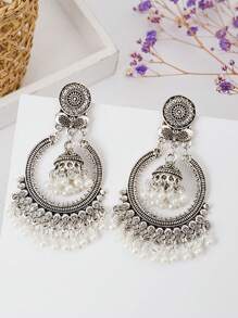 A Pair Of European And American Retro Christmas Element Alloy Circular Bell Stud Earrings For Women's Daily Wear