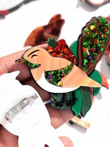 1 件时尚可爱的亚克力手工鹦鹉、猫头鹰、鸟系列胸针适合女性日常佩戴 - 壓克力拼接鳥系列胸針 - 查看 9