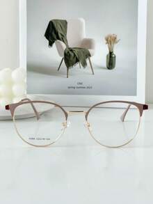 MELINDA MODA Women's Prescription Glasses Frame Metal Round Clip-On 2 IN 1 One Flat Mirror + One Lens - Caqui Com Dourado - View 4