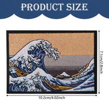 1pc Embroidered Great Wave Of Kanagawa Hot Melt Repair Patch For DIY Clothing Decoration, Artwork Accessory