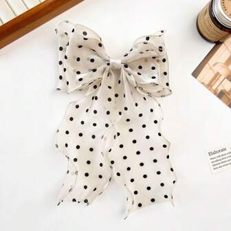 Sweet Ribbon Bow Hair Clips For Women Printing Heart Dot Hairgrips Fabric Organza Handmade Hair Decoration