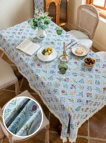 1 pièce Nappe rectangulaire à franges florales, décoration romantique minimaliste pour la cuisine, la salle à manger, les mariages et les tables de fête
