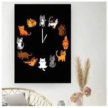 1pc Frameless Cartoon Abstract Cute Funny Cat Tree Flower Basket Clock Posters Vintage Painting Canvas Printing Wall Arts Modern Living Room Bedroom Dormitory Study Coffee Shop Room Wall Decoration Home Decoration Gifts ,Wall Art With Frame