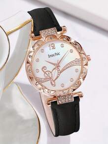 6pcs Women's Quartz Watch With Butterfly Bracelet Set