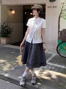 白色收腰夏季衬衫，采用创新设计和蕾丝花边 - 白色 - 查看 7