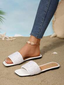 1 Par de Sandalias planas elegantes y versátiles para mujer de talla grande, livianas y de fácil deslizamiento, antideslizantes y duraderas, adecuadas para uso interior, exterior, caminatas, vacaciones, playa, de un hermoso color blanco, sandalias planas de verano elegantes y con estilo