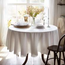 1pc Round Tablecloth - No Splicing, Multiple Size Options - Stain Resistant, Wrinkle-Free Polyester Tablecloth, Non-Fading, Tear-Resistant Decorative Fabric Tablecloth. Easy To Clean Heat-Resistant Tablecloth Suitable For Buffet, Dining Table, Coffee Table, Party, Birthday, Cafe, Banquet, Picnic, Camping, Barbecue, Indoor, Outdoor And Daily Use.