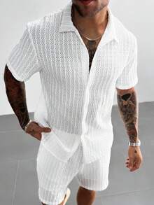 Bộ đồ nam GloMan kiểu dáng thường ngày, gồm áo polo kẻ sọc chất lượng cao và quần short cạp chun, có dây rút, thích hợp cho mùa hè, hẹn hò hoặc làm quà tặng ngày Valentine. - trắng - Xem 7