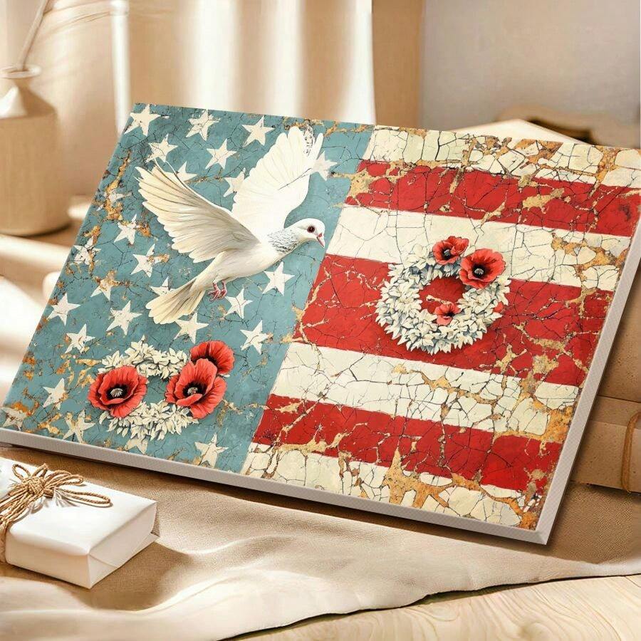 Wrapped Framed Canvas Wall Art, Vintage Prints Poster, Peace, Poppy, Flag-Abstract, Realistic, Art Style, Retro, Birthday Party Decor, Decorative Wall Art For Living Room Bedroom Office, Hanging Hardware Included - Framed, Horizontal - Framed Canvas - View 1