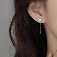 1 Par de Brincos de Pressão Geométricos Simples com Strass, Adequados para Mulheres em Feriados, Festas e Casamentos