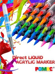 48 Color Acrylic Marker,Portable Plastic Box Set,Direct Liquid Soft Flexible Head,Brightly Colored For Stackable Colors,Washable Doodle Drawing,Handwriting,Learning Markers Students School Supplies Stationery School Supplies,Back To School