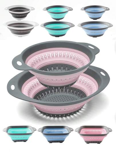 1 件/2 件可折叠沥水篮，小号/大号，方形/圆形，节省空间，方便厨房蔬菜水果清洗和快速沥水