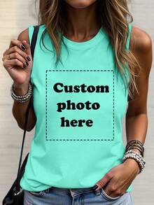 Customized Personalized Gifts, -- Customized, Single Ladies T-Shirt Vest Customization, Add Your Own Text/Picture (Badge Pattern/Company Logo/Family Photo/Selfie) Design Your Own Personalized Printing