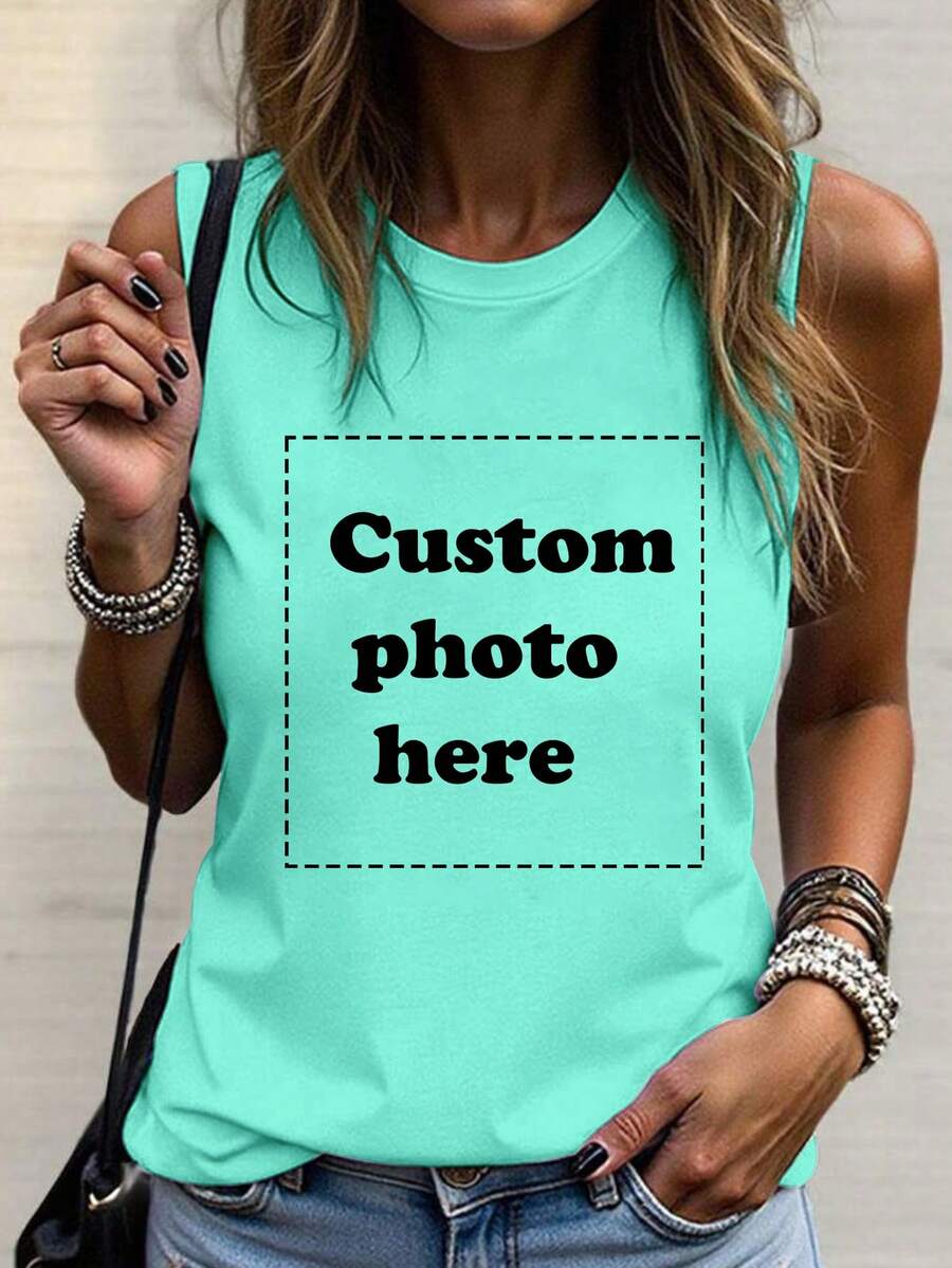 Customized Personalized Gifts, -- Customized, Single Ladies T-Shirt Vest Customization, Add Your Own Text/Picture (Badge Pattern/Company Logo/Family Photo/Selfie) Design Your Own Personalized Printing