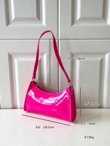 Solid Color Embossed Geometric Zipper Shoulder Bag, Fashion Retro Casual Waterproof Handbag For Women, Suitable For Office, Work, Business, Commute - Hot Pink - View 2