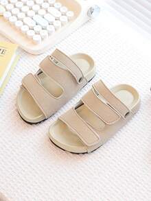 Summer Kids Hook And Loop Adjustable Toe Open Sandals, Comfortable Versatile Casual Indoor/Outdoor Beach Slippers - Beige - View 2