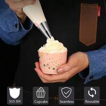 大型 2D/1M/2F 不锈钢裱花嘴套装，带连接器，适用于糖果、纸杯蛋糕、蛋糕装饰工具 - 銀色 - 查看 3