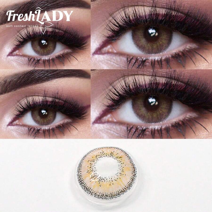 FRESH LADY Freshlady 学生眼妆风格瞳孔优雅蜂蜜色一次性隐形眼镜，可佩戴1年，适合万圣节装扮和角色扮演 - 棕色 - 查看 1