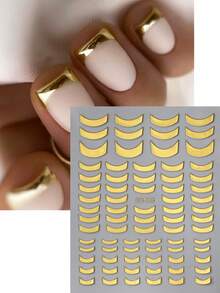 2pcs Gold Silver French Tips Nail Art Stickers Metal Mirror Stripe Line Nail Sticker Set Self Adhesive Tape Decals Manicure Decorations Nails Nail Supplies - Multicolor - View 2