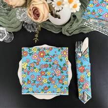 20 piezas Servilletas impresas con flores de dibujos animados lindos, de alta calidad, que se despliegan a 33 x 33 cm, 2 capas, para decoración de fiestas de verano y al aire libre, toallas de papel florales coloridas y vibrantes para fiestas, repostería, hogar y decoración de restaurantes
