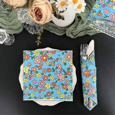 20 piezas Servilletas impresas con flores de dibujos animados lindos, de alta calidad, que se despliegan a 33 x 33 cm, 2 capas, para decoración de fiestas de verano y al aire libre, toallas de papel florales coloridas y vibrantes para fiestas, repostería, hogar y decoración de restaurantes