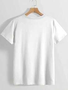 Cartoon - Style White T - Shirt With Blue Character Graphic, 100% Cotton Of 220g Weight - White - View 2