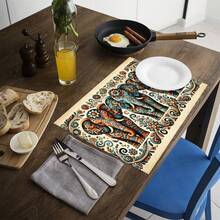 1/4/6 piezas Manteles individuales lavables de lino con estampados, salvamanteles protectores para mesa de interior y exterior, adecuados para vacaciones, fiestas, cocina