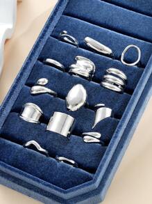 13pcs/14pcs Simple Exaggerated Wide Face Geometric Chunky Jewelry Ring Set, Vacation, Occasion, Gift, Casual Wear For Women