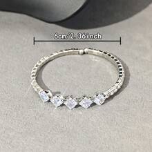 1 件女士优雅几何水钻爪链铰链手镯，适合日常佩戴 - 銀色948 - 查看 4