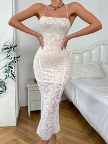 Vestido Regata Decotado Costas Abertas de Renda Feminino de Verão, Vestido de Festa Sexy Tomara que Caia Justo
