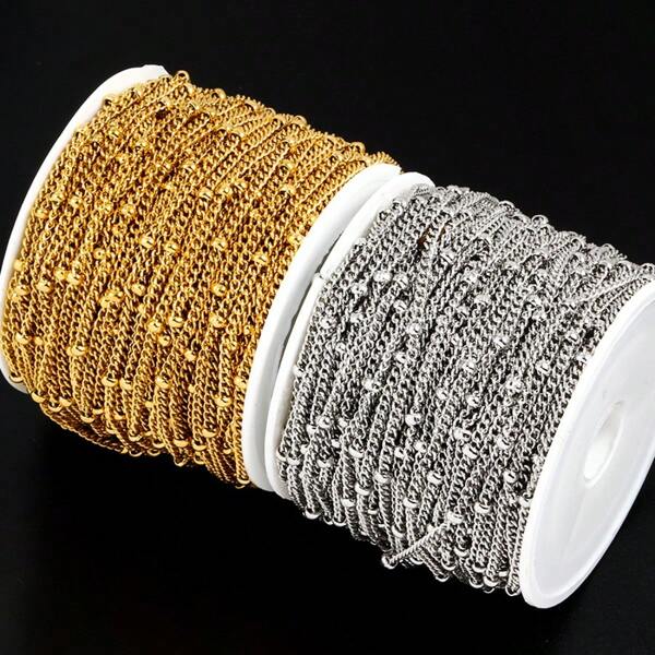 1/2 Meter 304 Edelstahl Seitlicher Kreuz-Abstandshalter-Clip Perle-Kette, 18 Karat vergoldet, großer Perle-Kette zum Selbermachen von Schmuck, Mode-Halskette