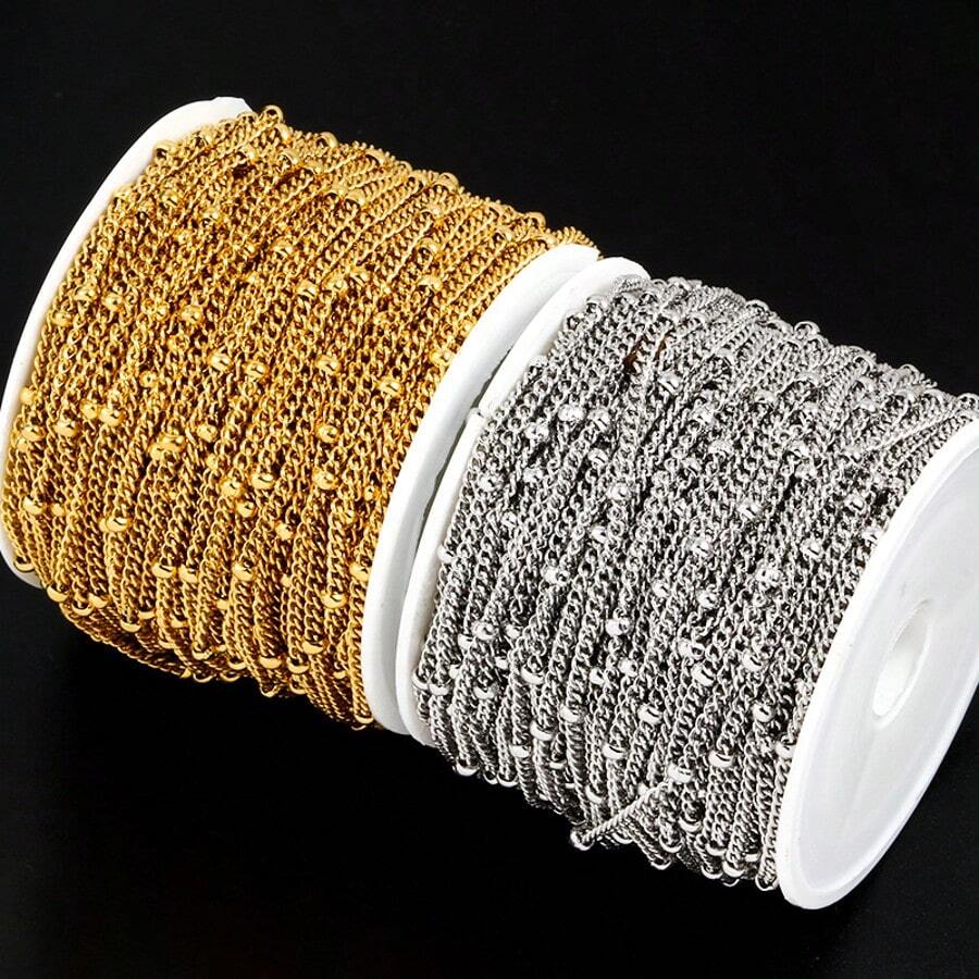 1/2 米 304 不锈钢侧十字隔片夹珠链 18k 镀金缠绕大珠链 DIY 珠宝手工链时尚项链 - 側身夾珠鏈 - 查看 1