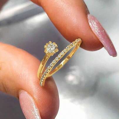 1pc Cubic Zirconia Charm Ring For Teens, Suitable For Daily Decoration, Party Jewelry Or Birthday Gift